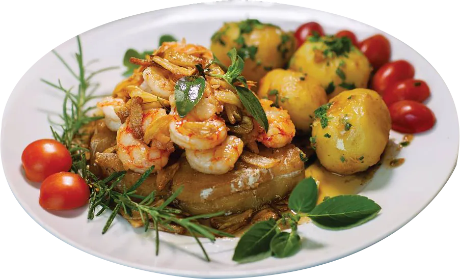 Shrimp dish with potatoes and tomatoes from A Varanda restaurant (illustrative image)